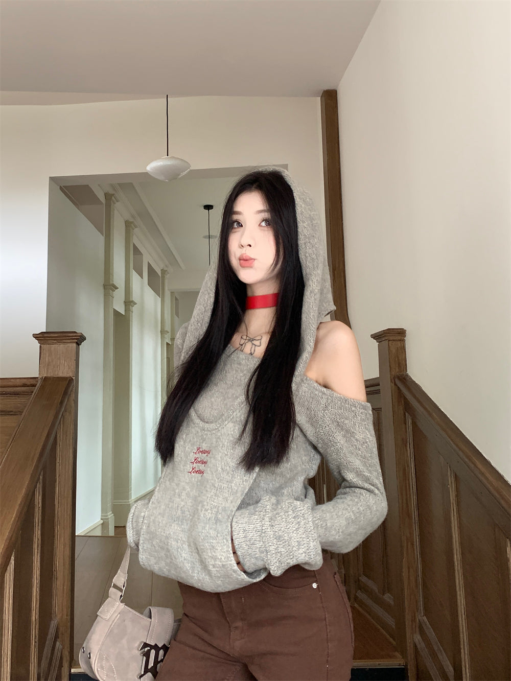 【tops】フード付き偽二つ切り替えニットG23834