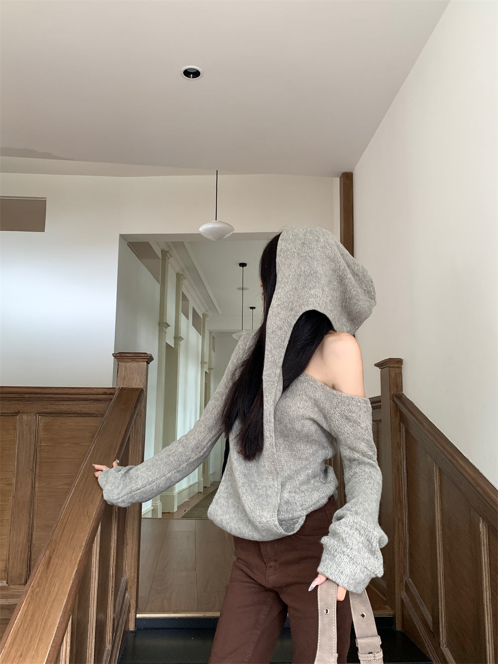 【tops】フード付き偽二つ切り替えニットG23834