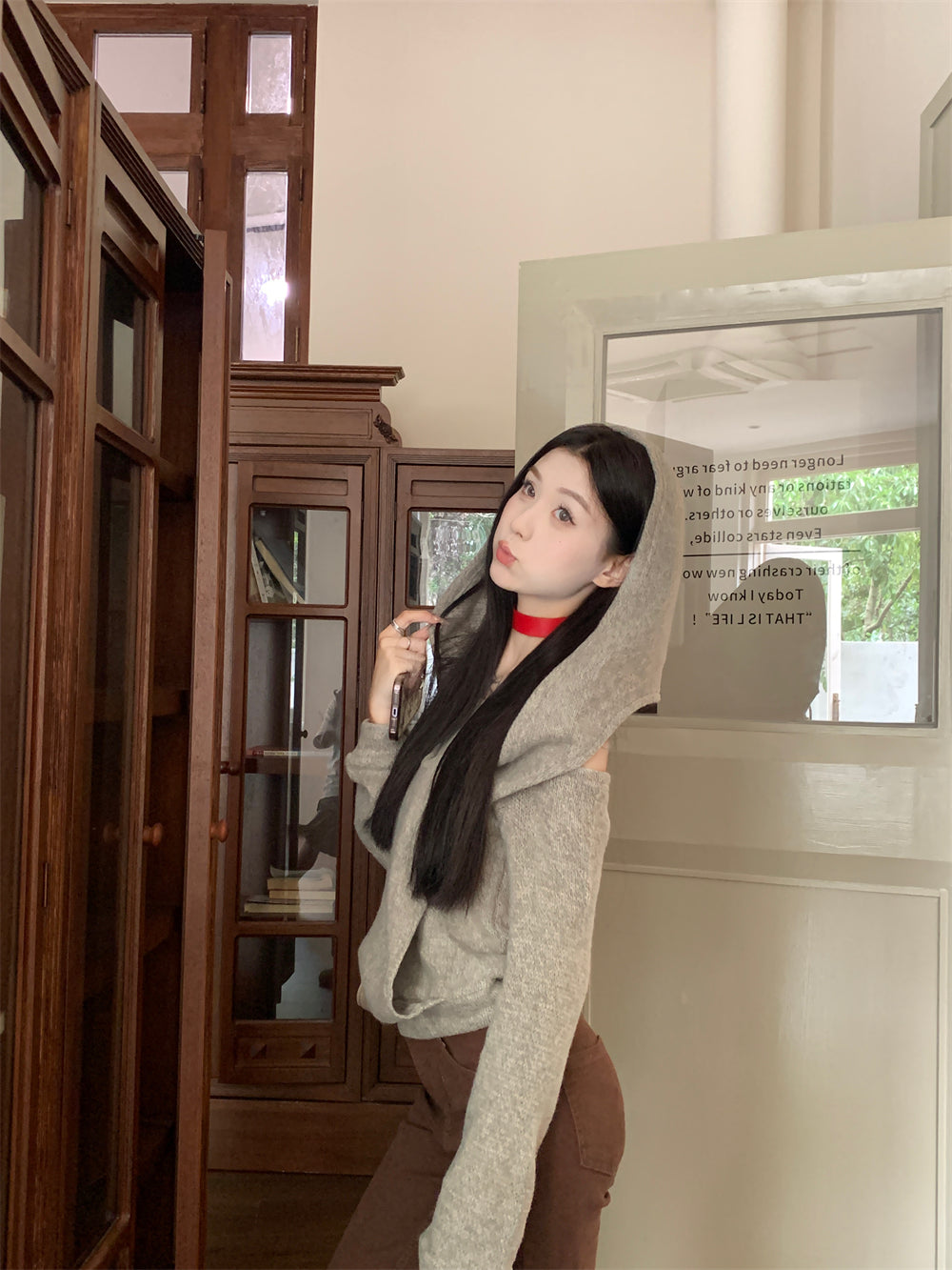 【tops】フード付き偽二つ切り替えニットG23834