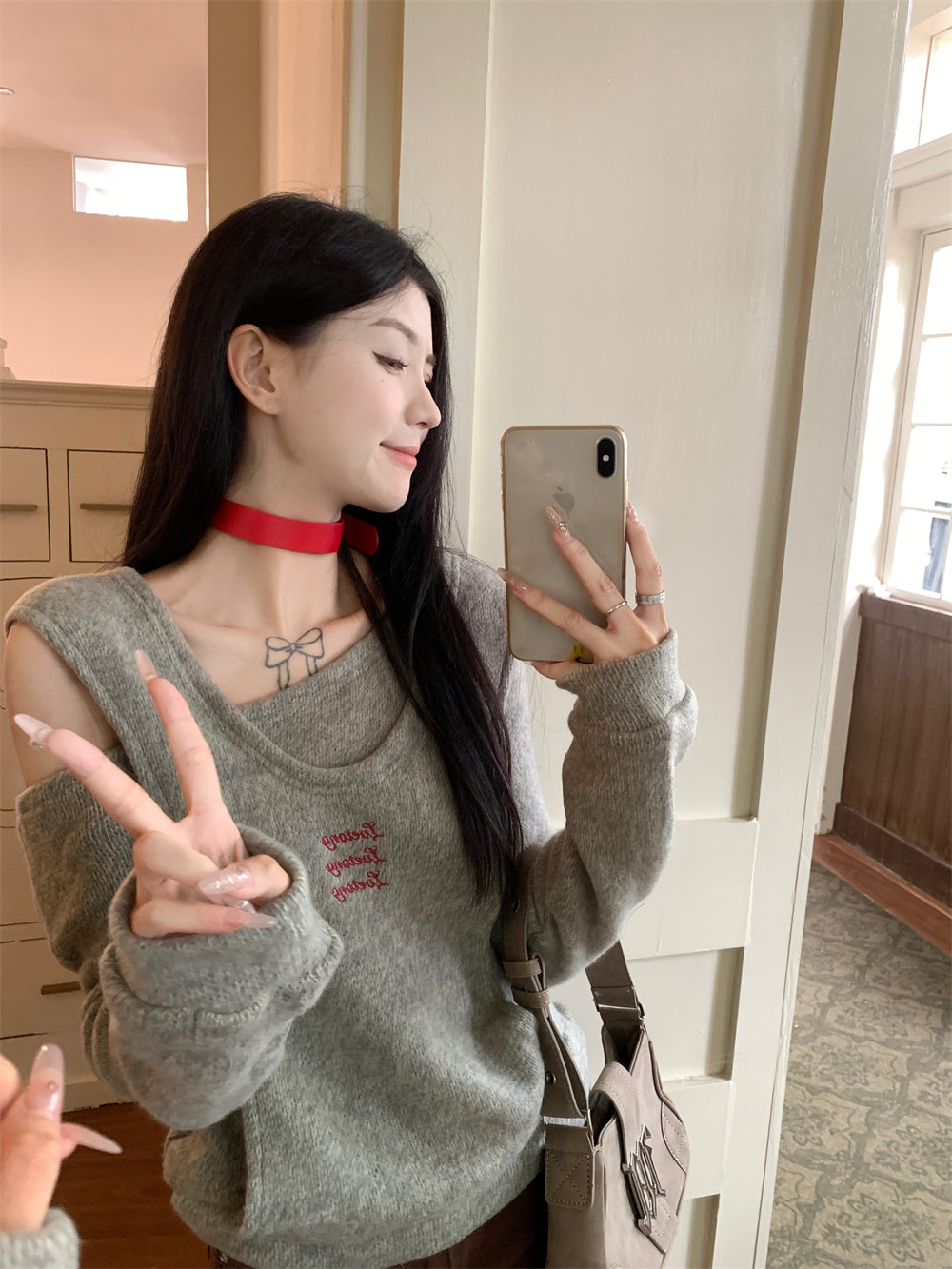 【tops】フード付き偽二つ切り替えニットG23834