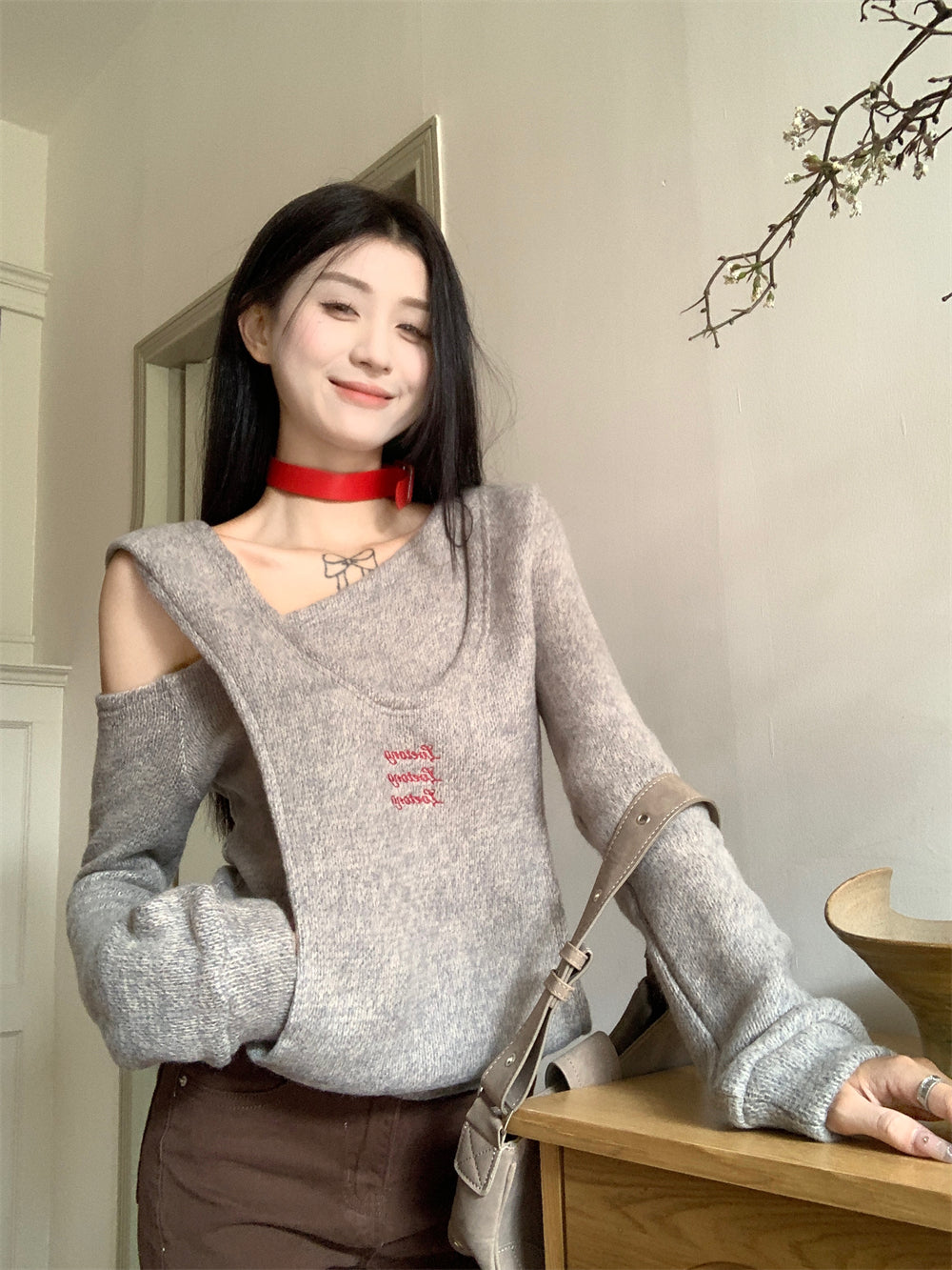 【tops】フード付き偽二つ切り替えニットG23834