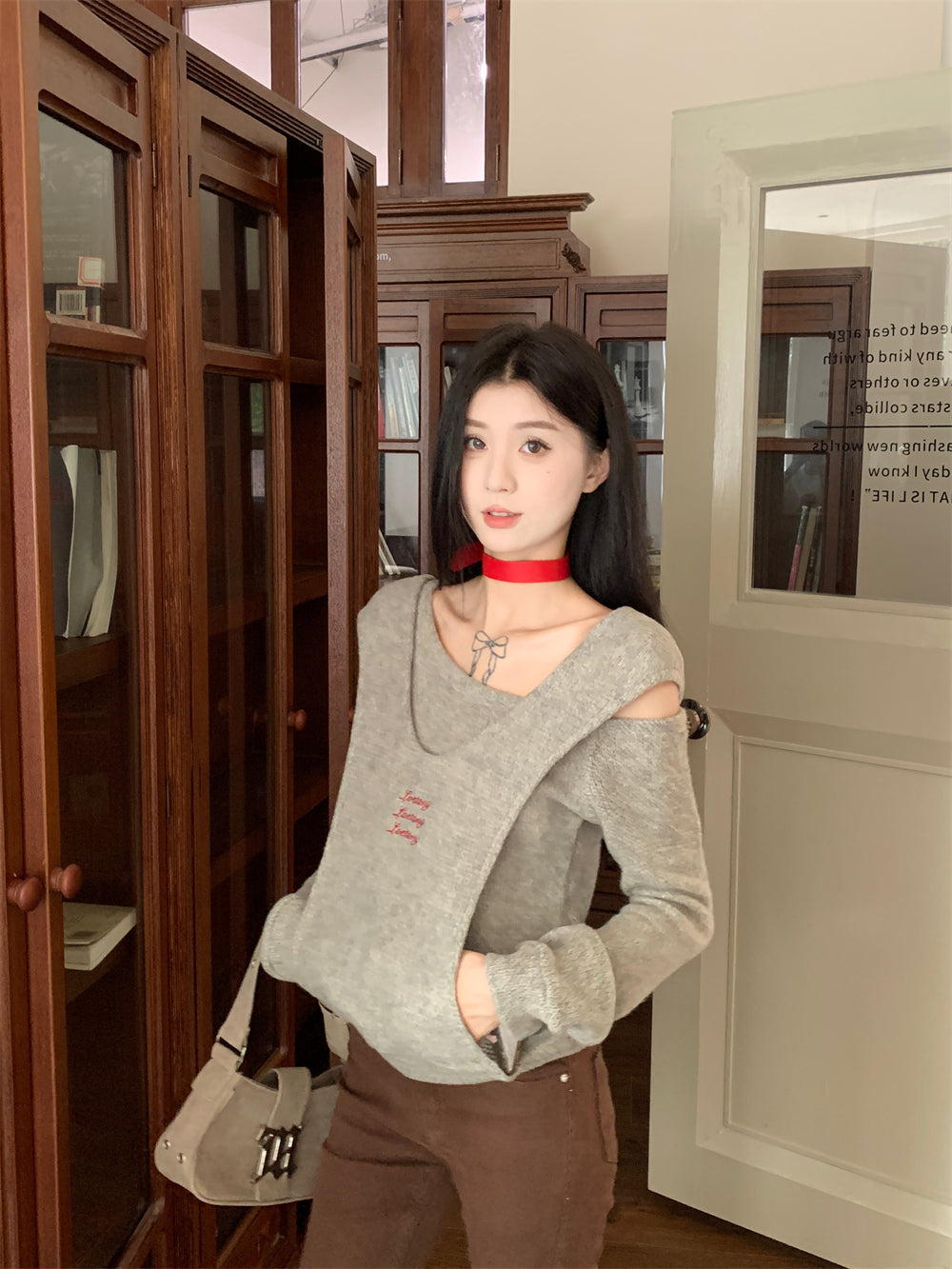 【tops】フード付き偽二つ切り替えニットG23834