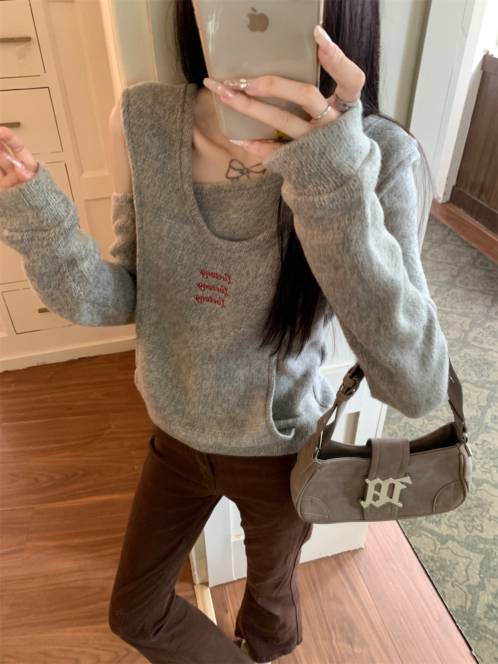 【tops】フード付き偽二つ切り替えニットG23834