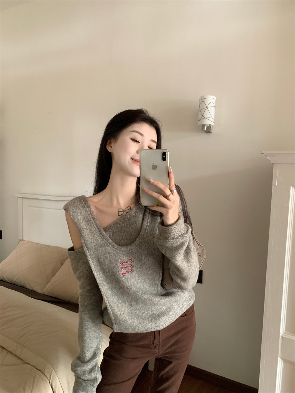 【tops】フード付き偽二つ切り替えニットG23834