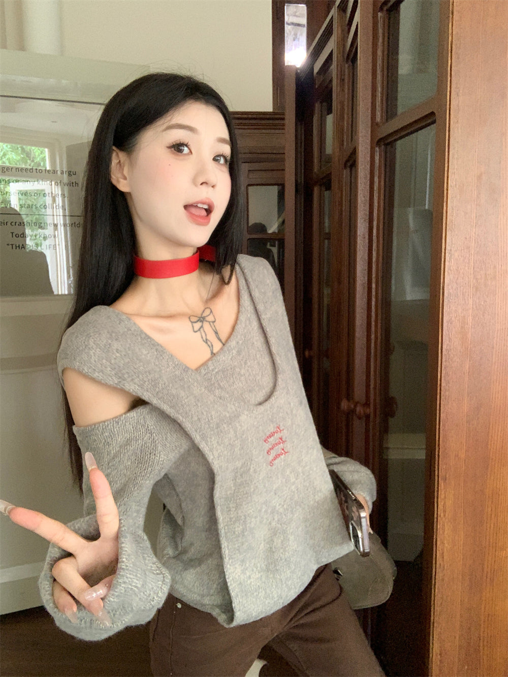 【tops】フード付き偽二つ切り替えニットG23834