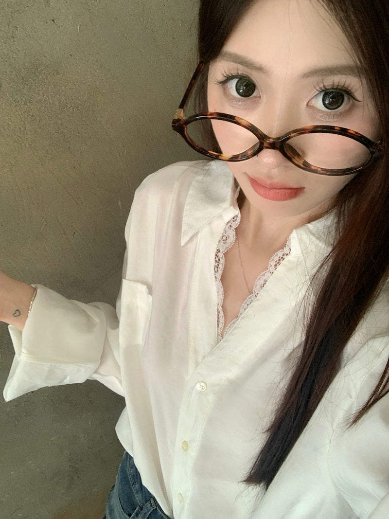 【tops】レース切り替え長袖シャツG23835