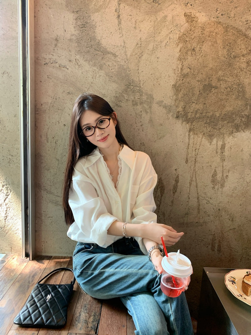 【tops】レース切り替え長袖シャツG23835