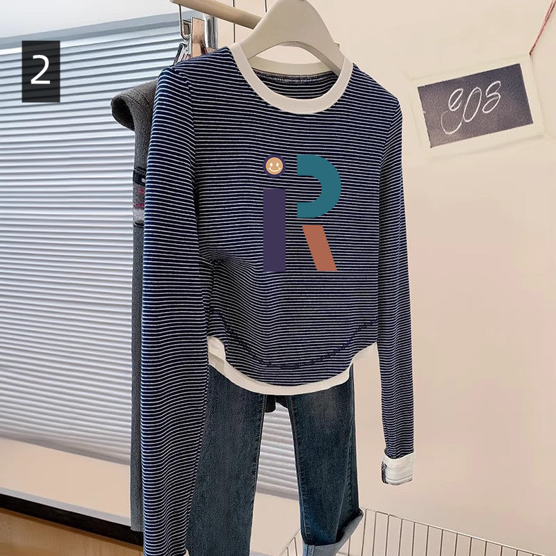 【tops】ストライプ柄長袖TシャツG23837