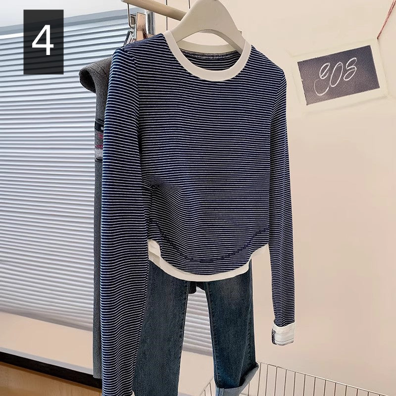 【tops】ストライプ柄長袖TシャツG23837