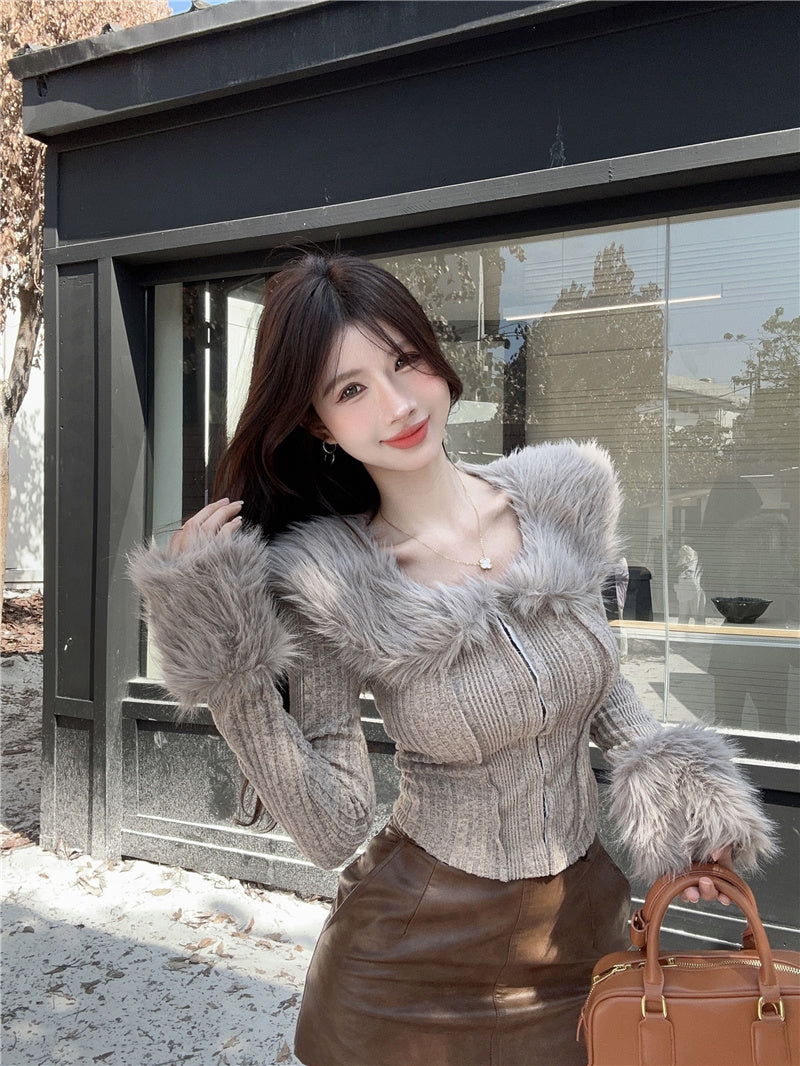 【tops】ファー秋冬ニットセーターG23841