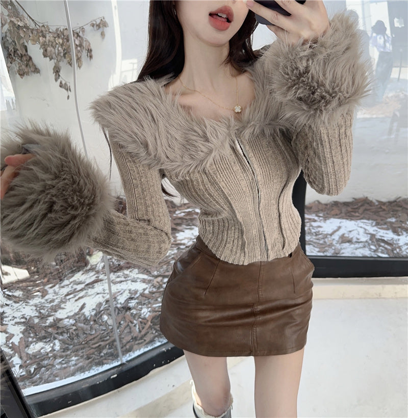 【tops】ファー秋冬ニットセーターG23841