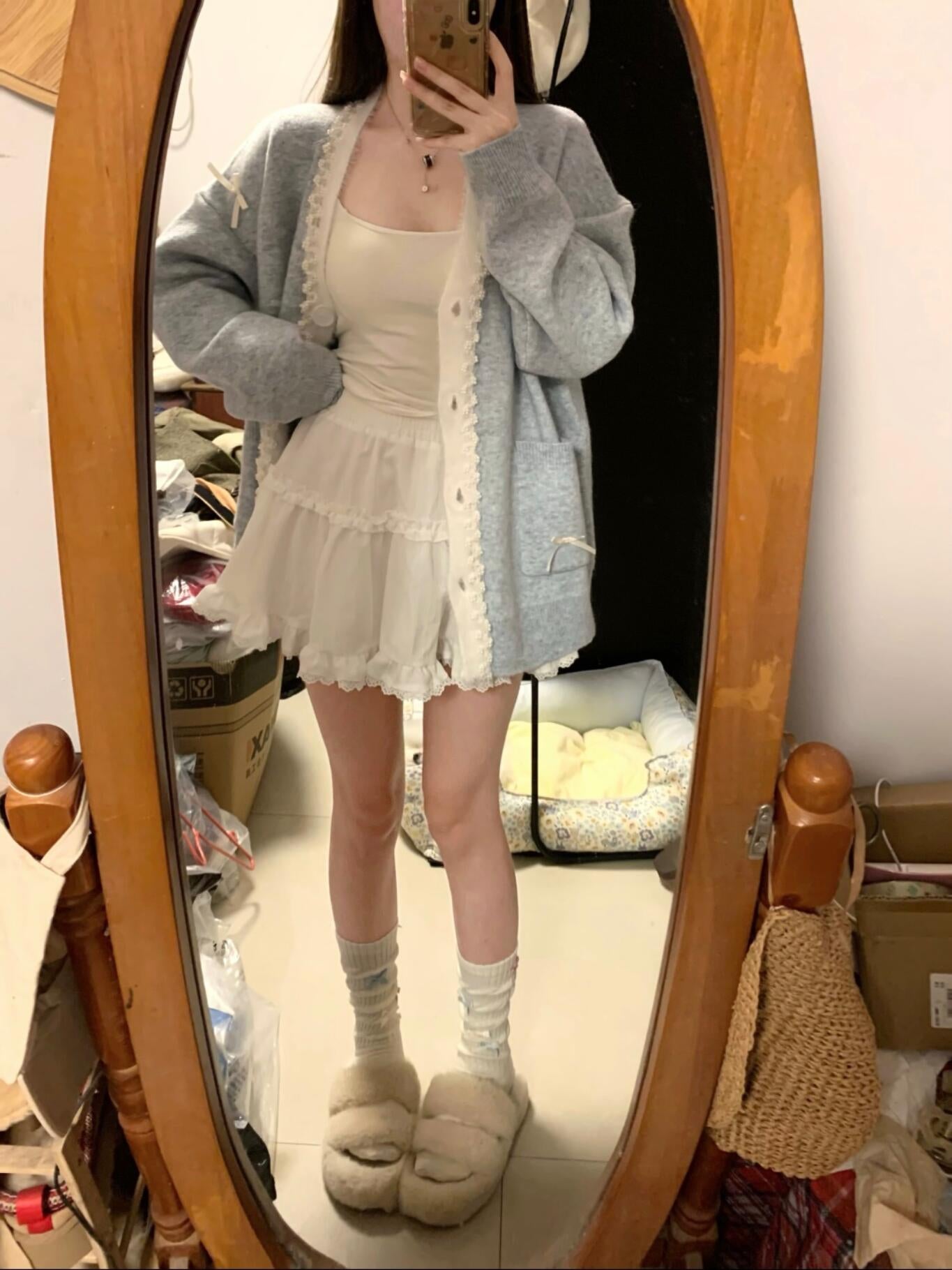 【outer】VネックレースニットカーディガンG23845