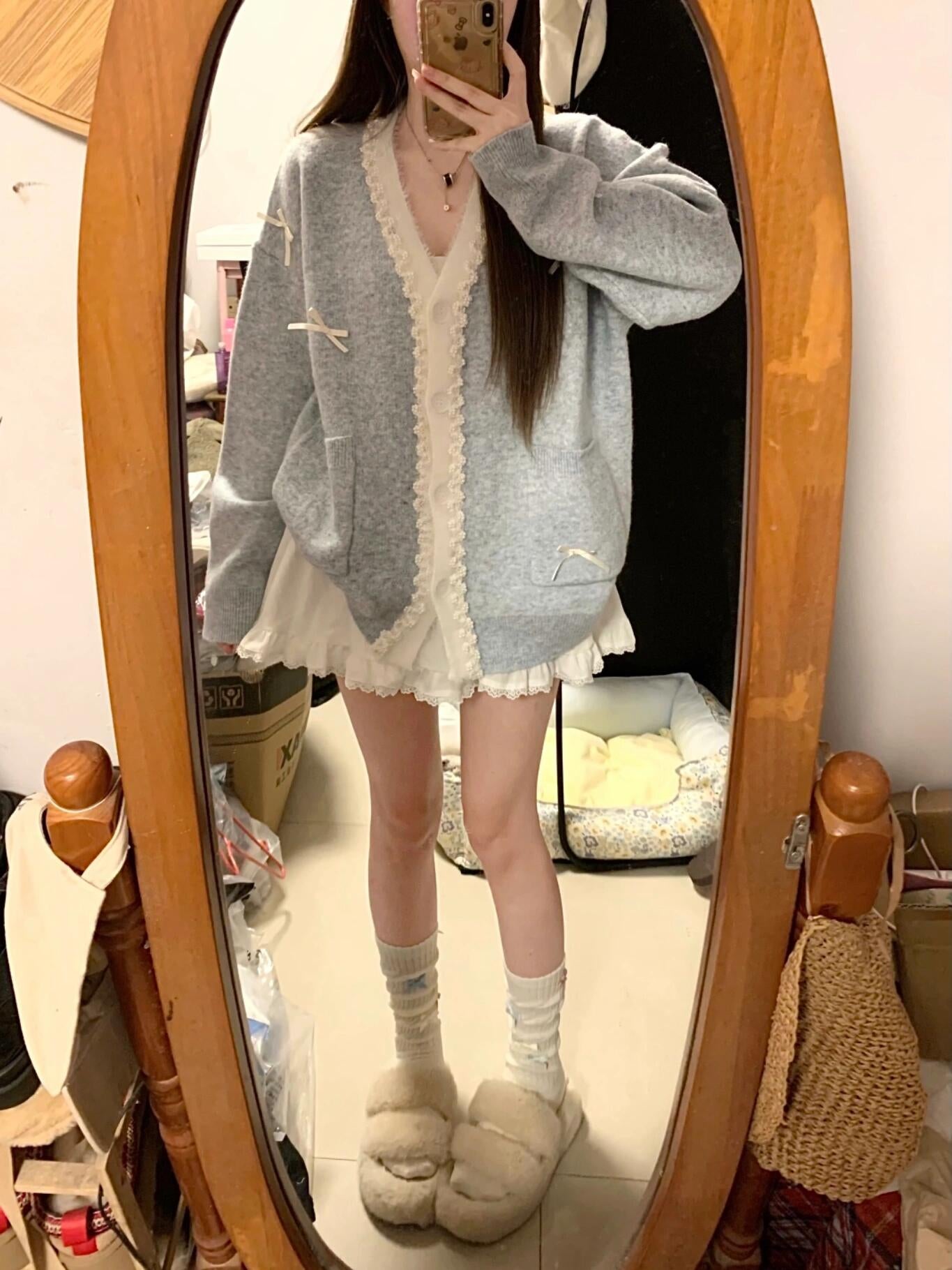 【outer】VネックレースニットカーディガンG23845