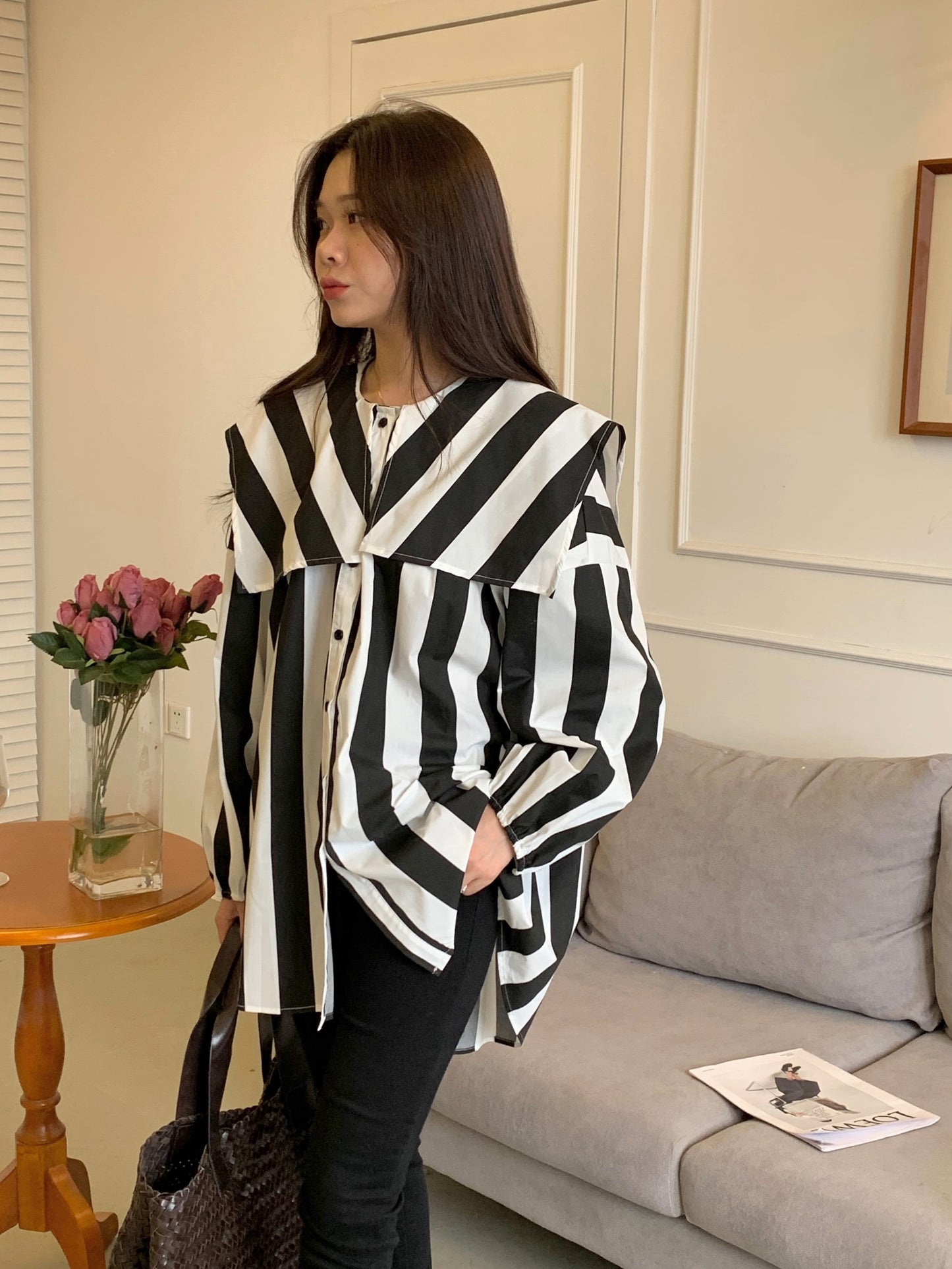 【tops】長袖シャツストライプ柄シャツG23850