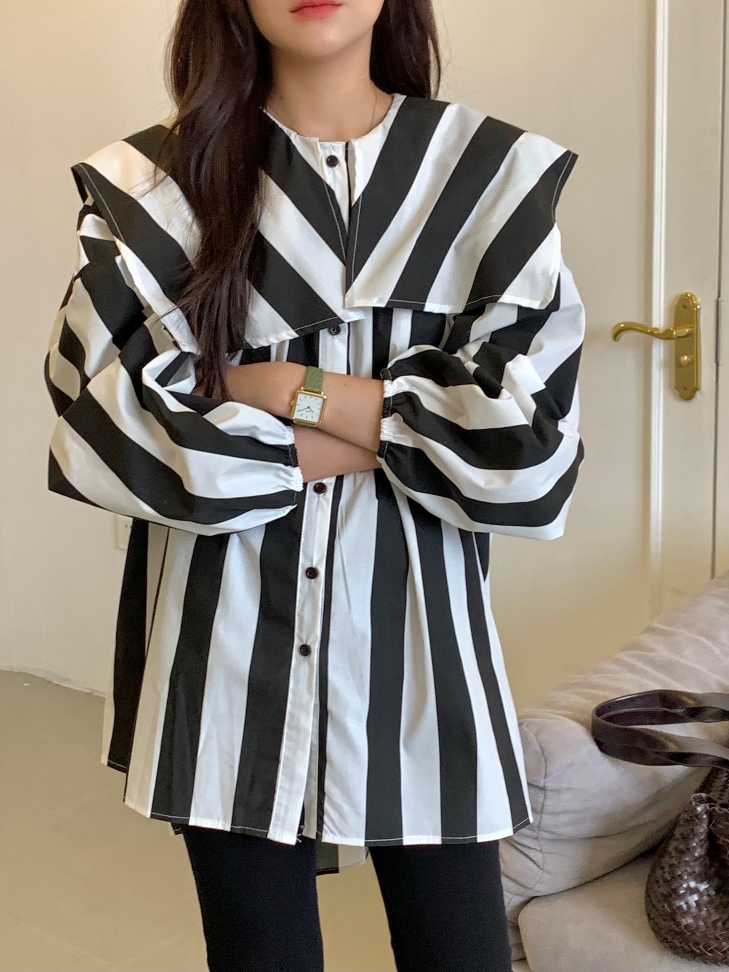 【tops】長袖シャツストライプ柄シャツG23850