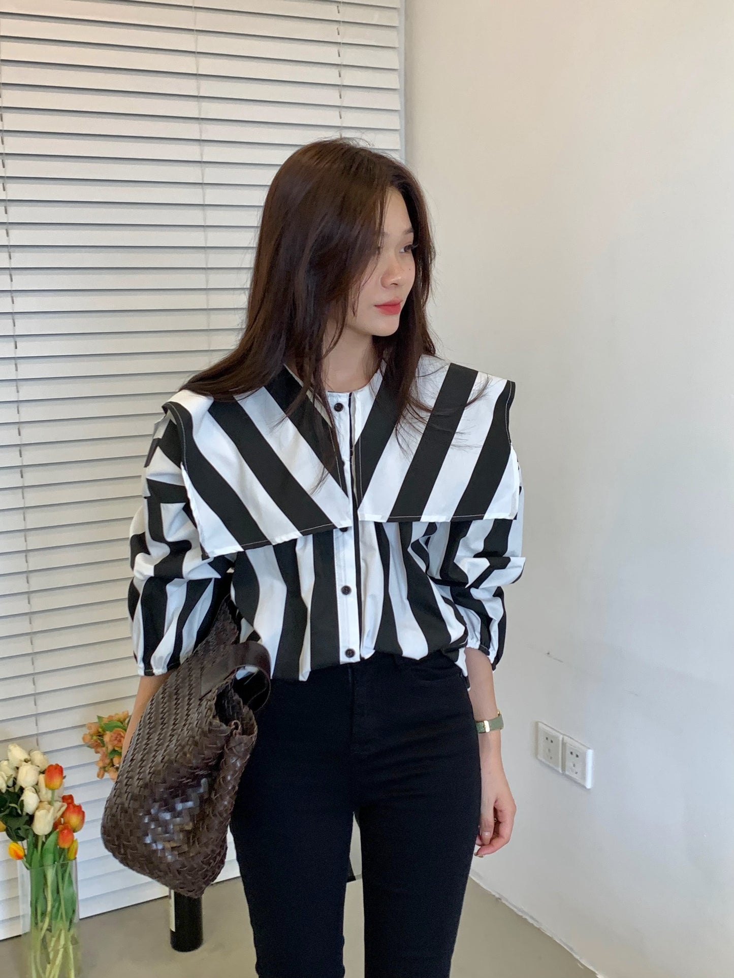 【tops】長袖シャツストライプ柄シャツG23850