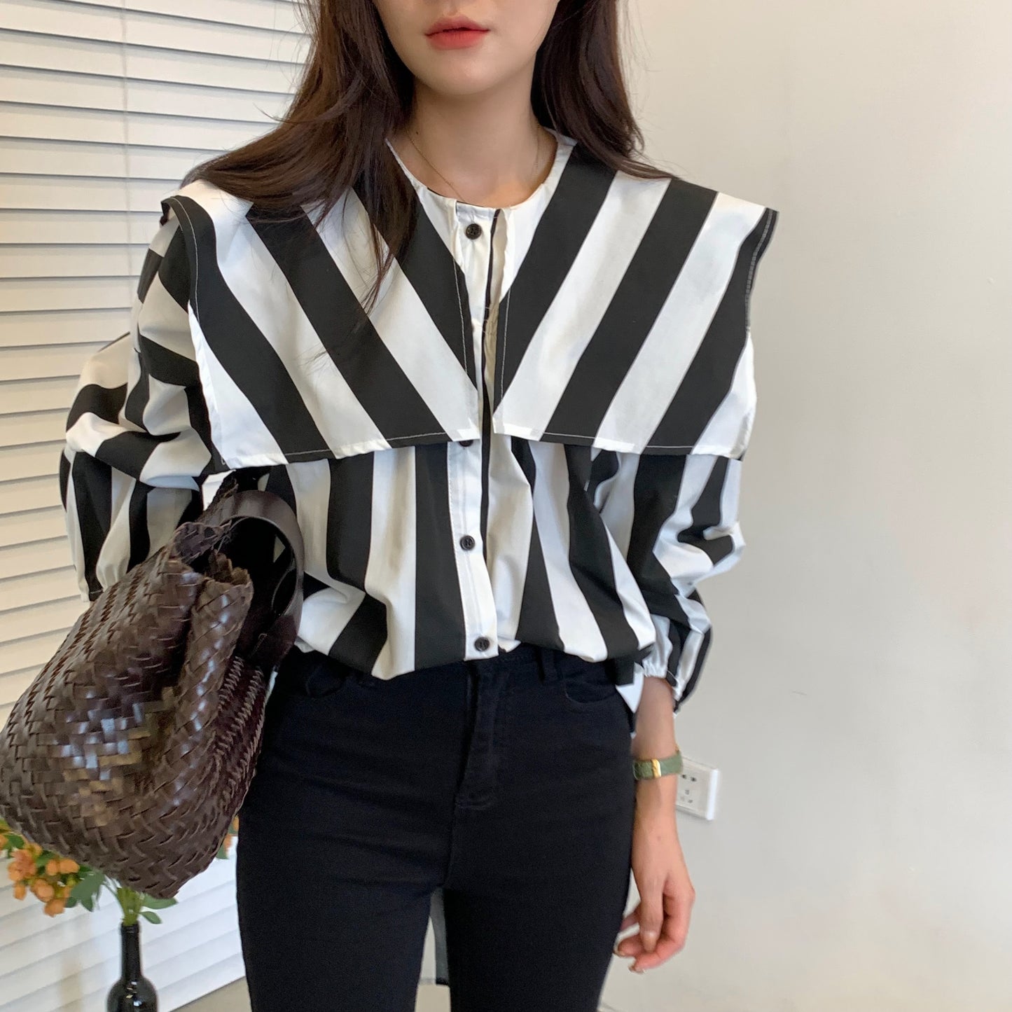 【tops】長袖シャツストライプ柄シャツG23850