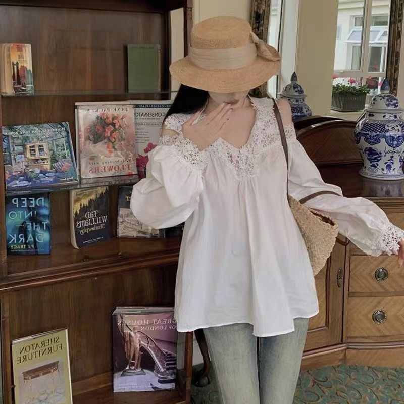 【tops】レースオープンショルダーブラウスG23852