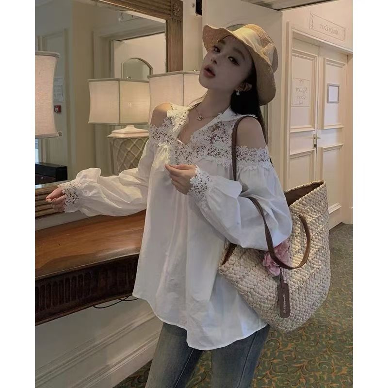 【tops】レースオープンショルダーブラウスG23852