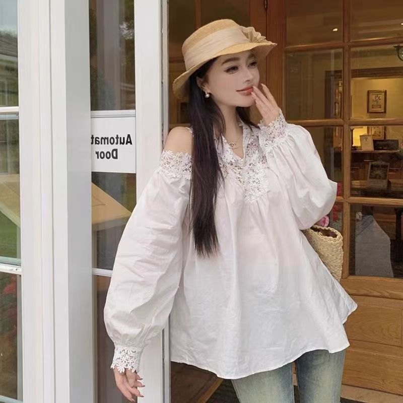 【tops】レースオープンショルダーブラウスG23852