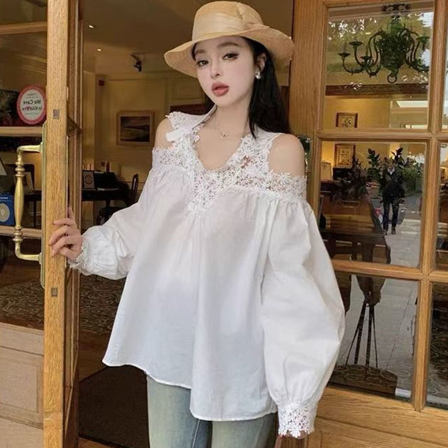 【tops】レースオープンショルダーブラウスG23852