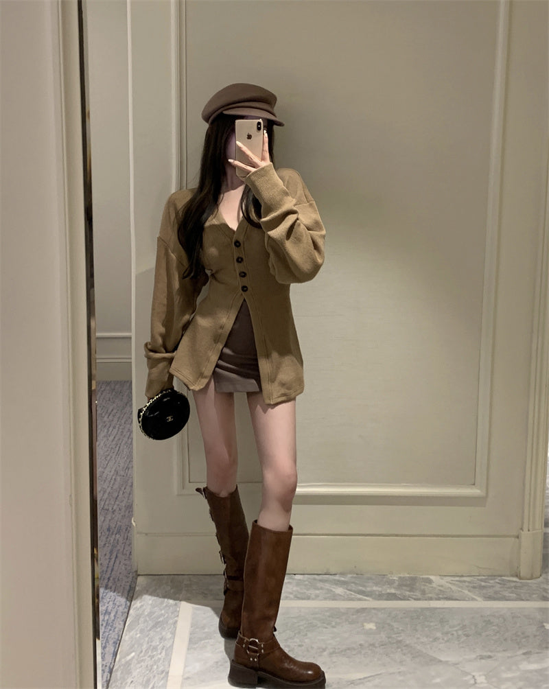 【outer】VネックニットカーディガンG23856