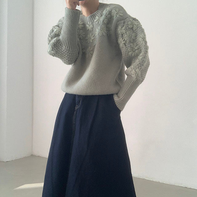 【tops】ランタンスリーブニットセーターG23857