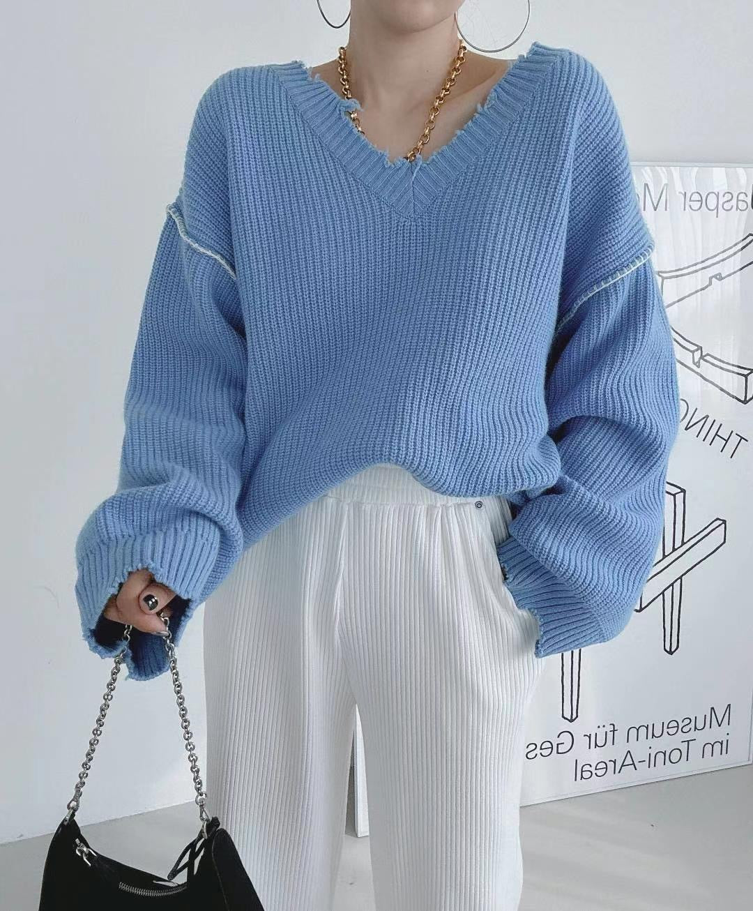 【tops】Vネック長袖ニットセーターG23858