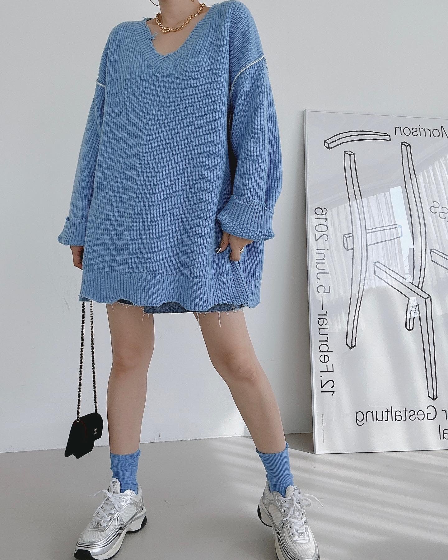 【tops】Vネック長袖ニットセーターG23858