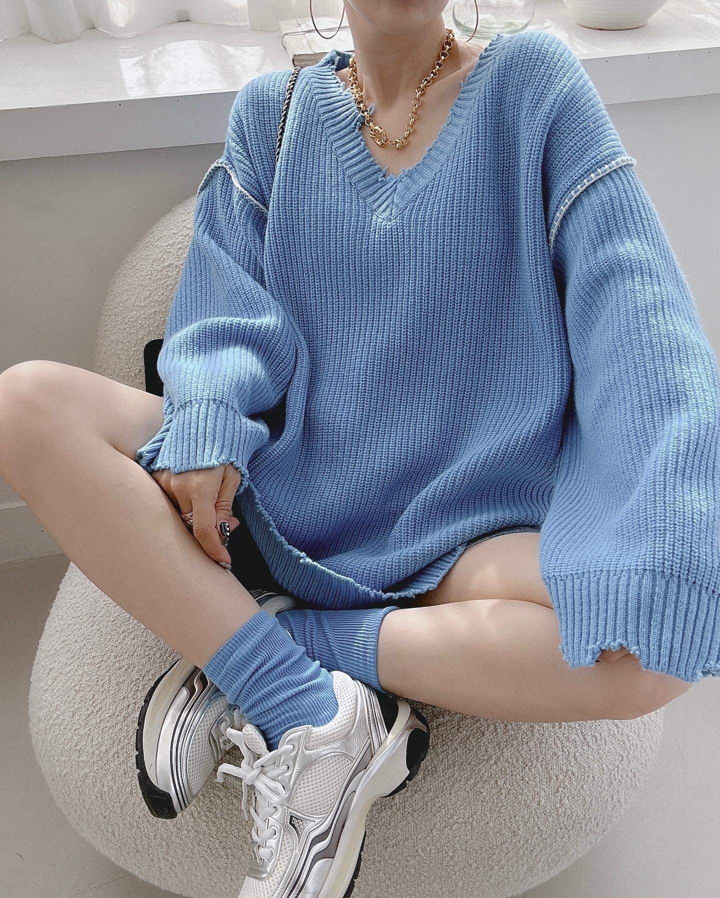 【tops】Vネック長袖ニットセーターG23858