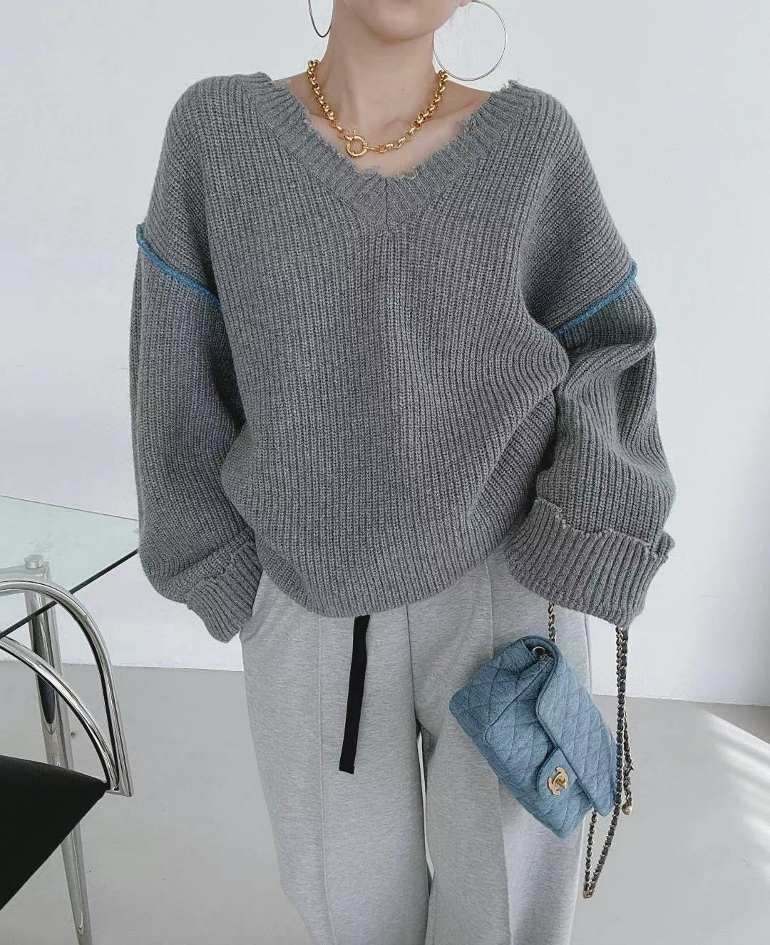 【tops】Vネック長袖ニットセーターG23858