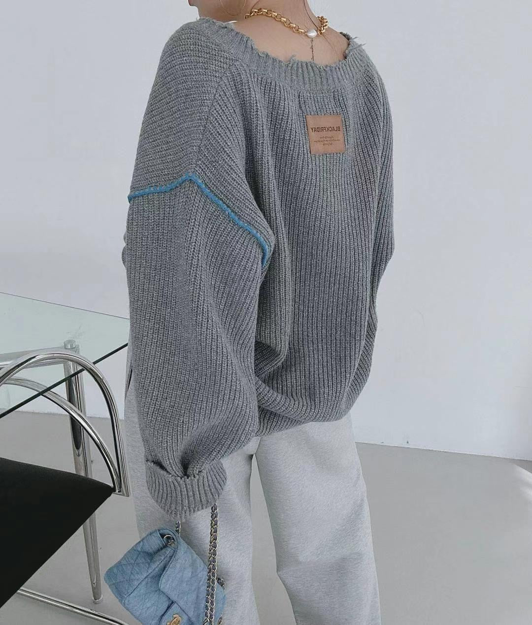 【tops】Vネック長袖ニットセーターG23858