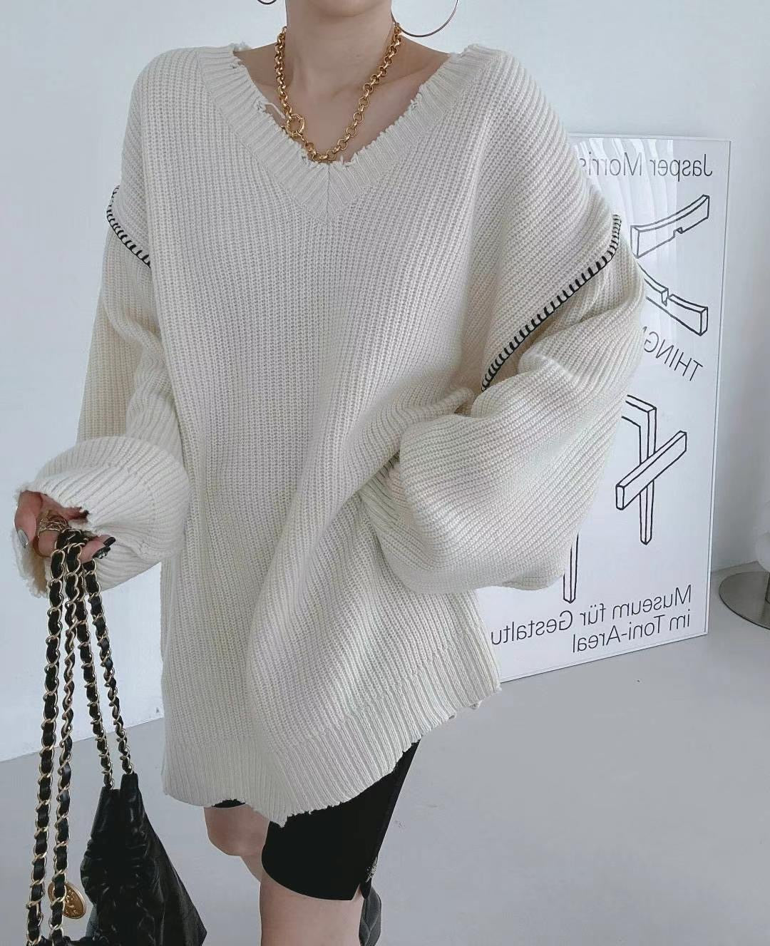 【tops】Vネック長袖ニットセーターG23858