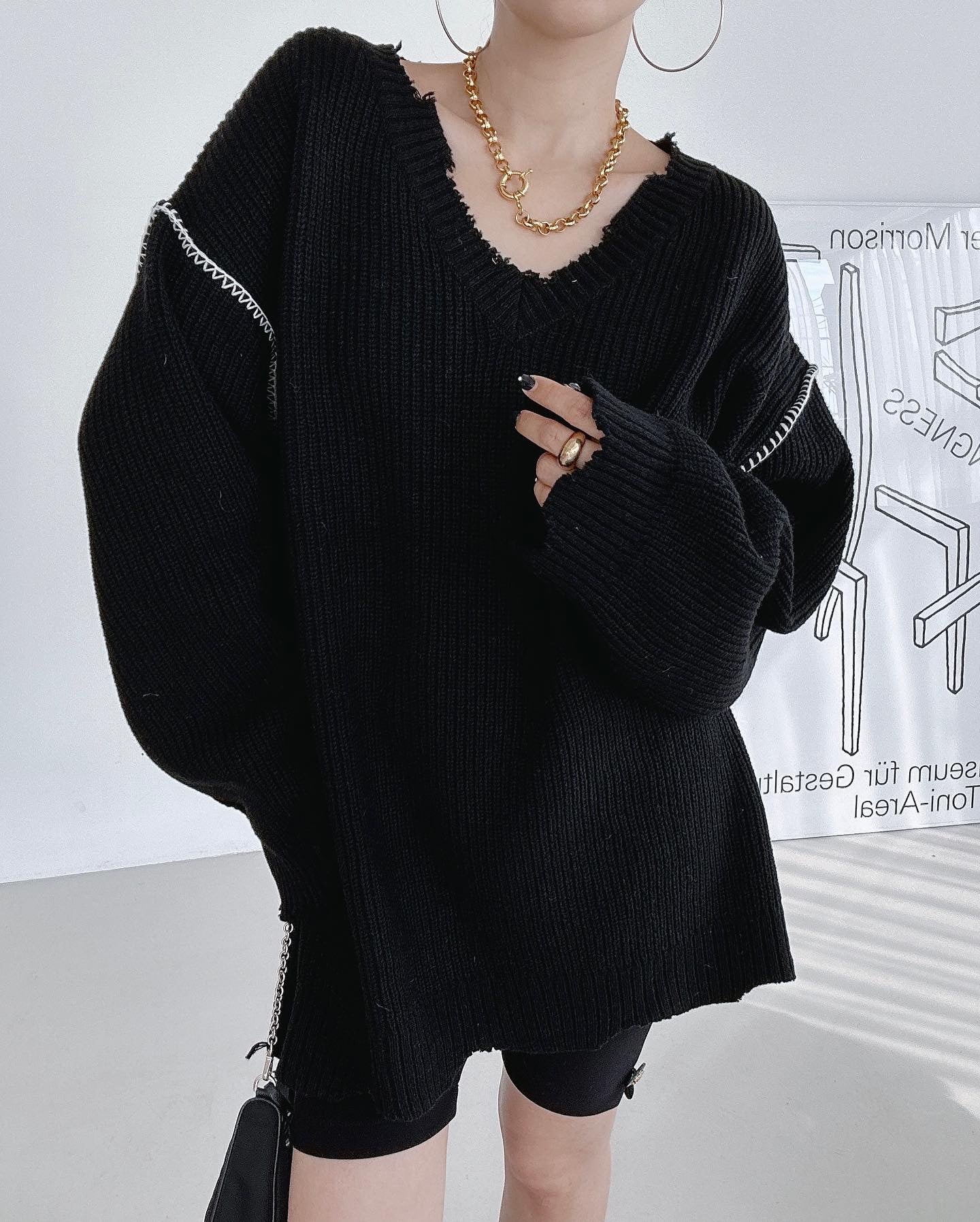 【tops】Vネック長袖ニットセーターG23858