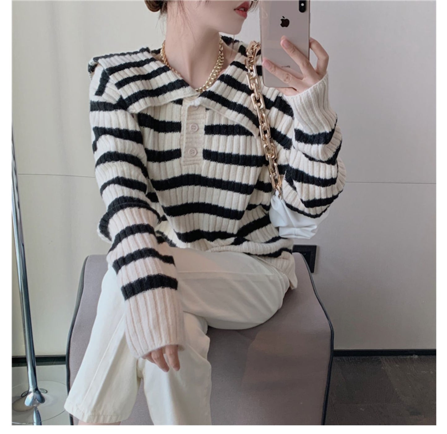 【tops】ストライプ柄ニットセーターG23862