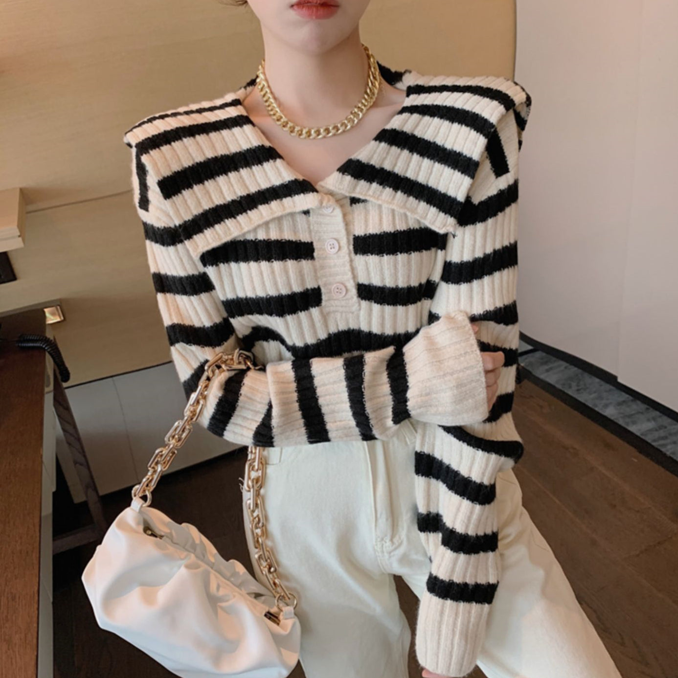 【tops】ストライプ柄ニットセーターG23862