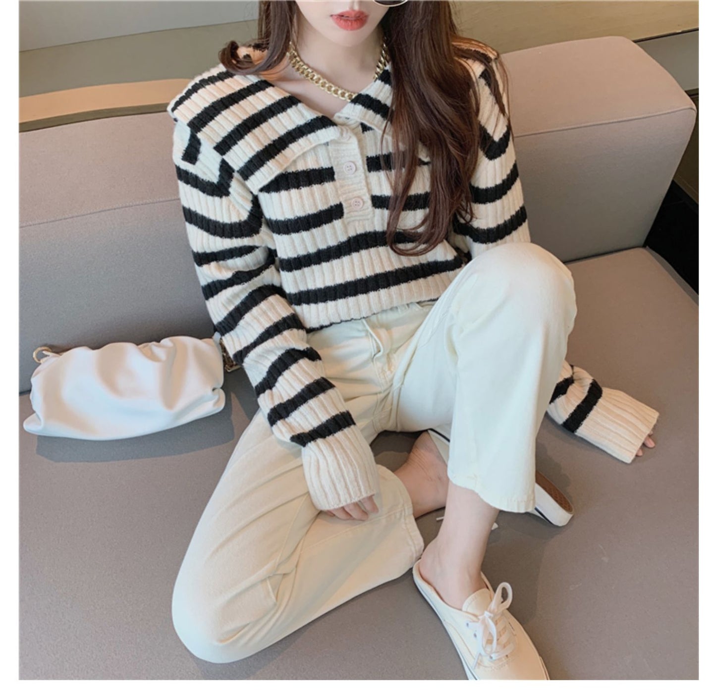 【tops】ストライプ柄ニットセーターG23862