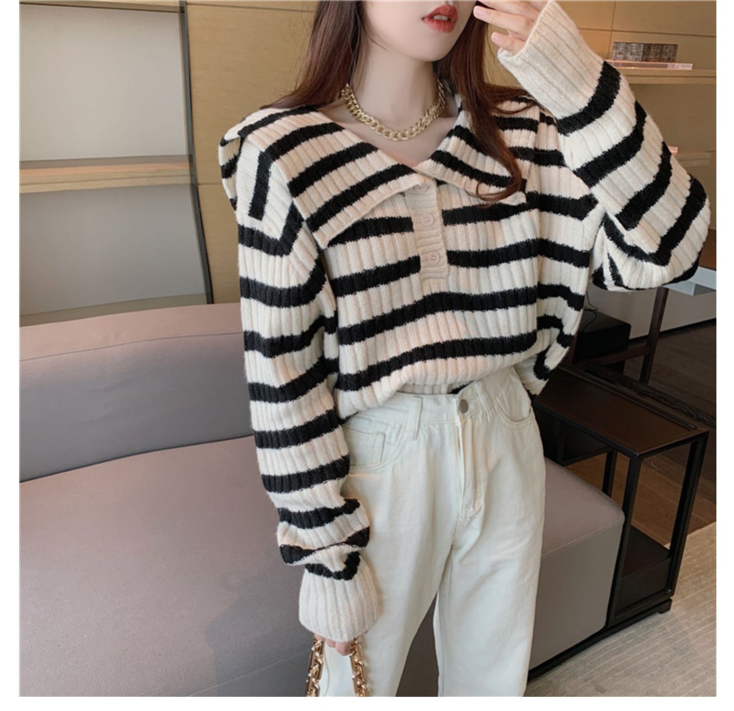 【tops】ストライプ柄ニットセーターG23862