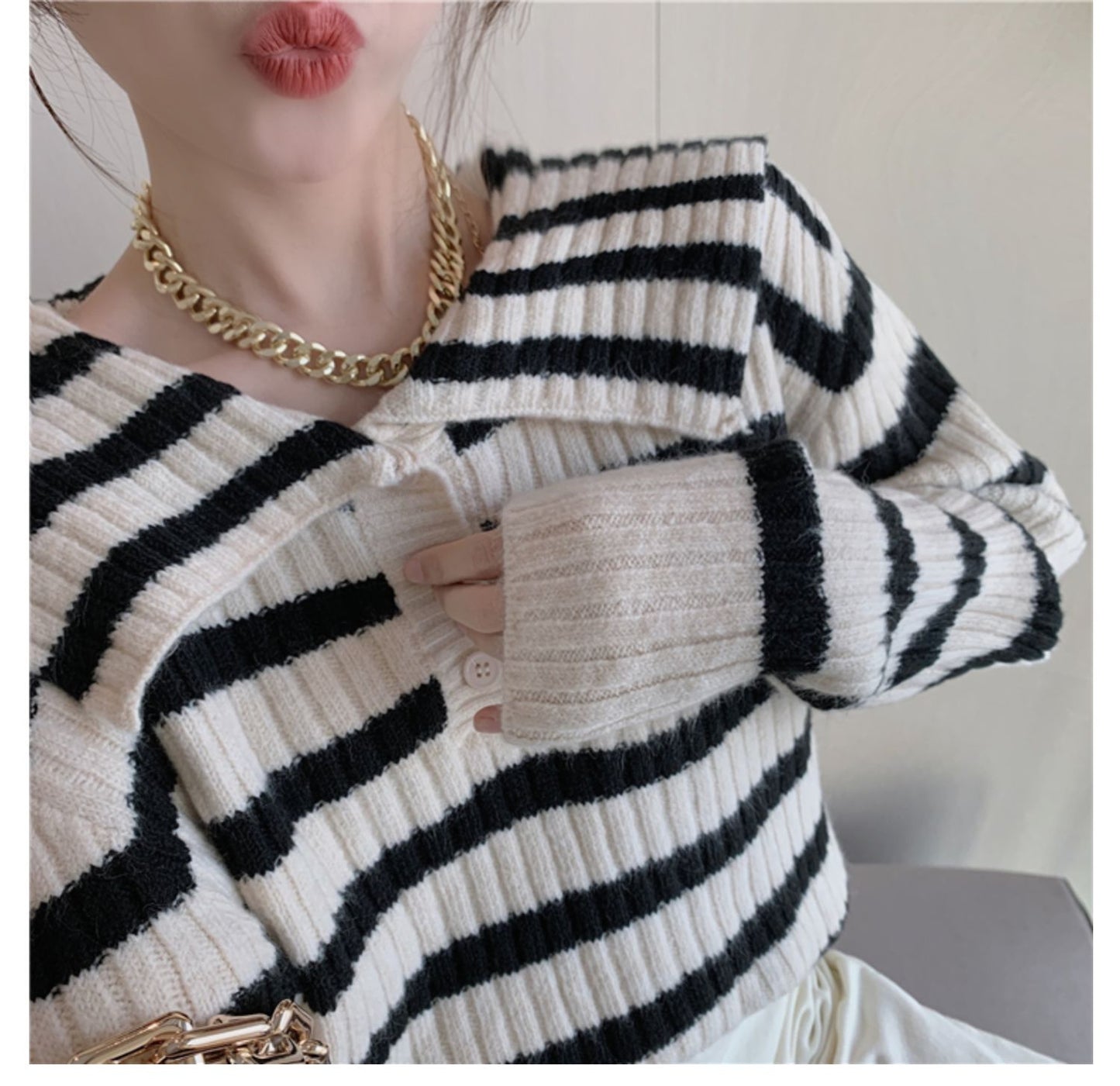 【tops】ストライプ柄ニットセーターG23862