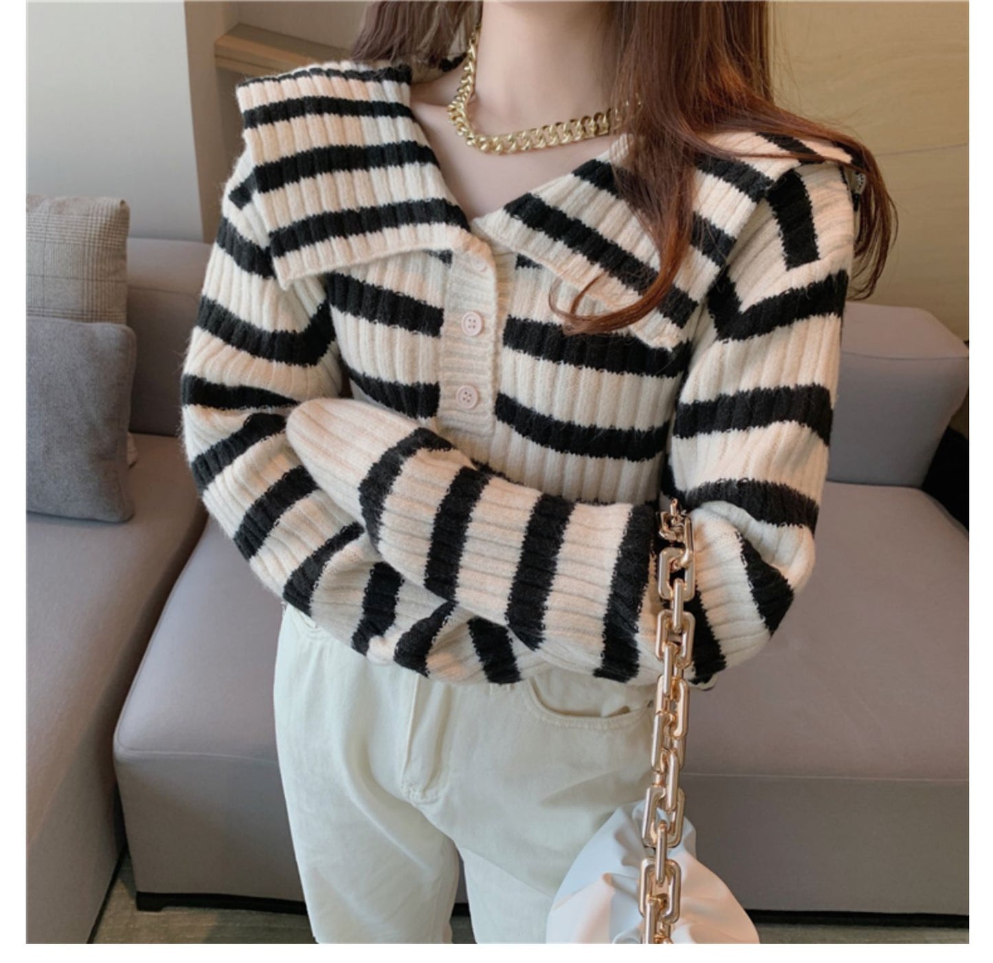 【tops】ストライプ柄ニットセーターG23862