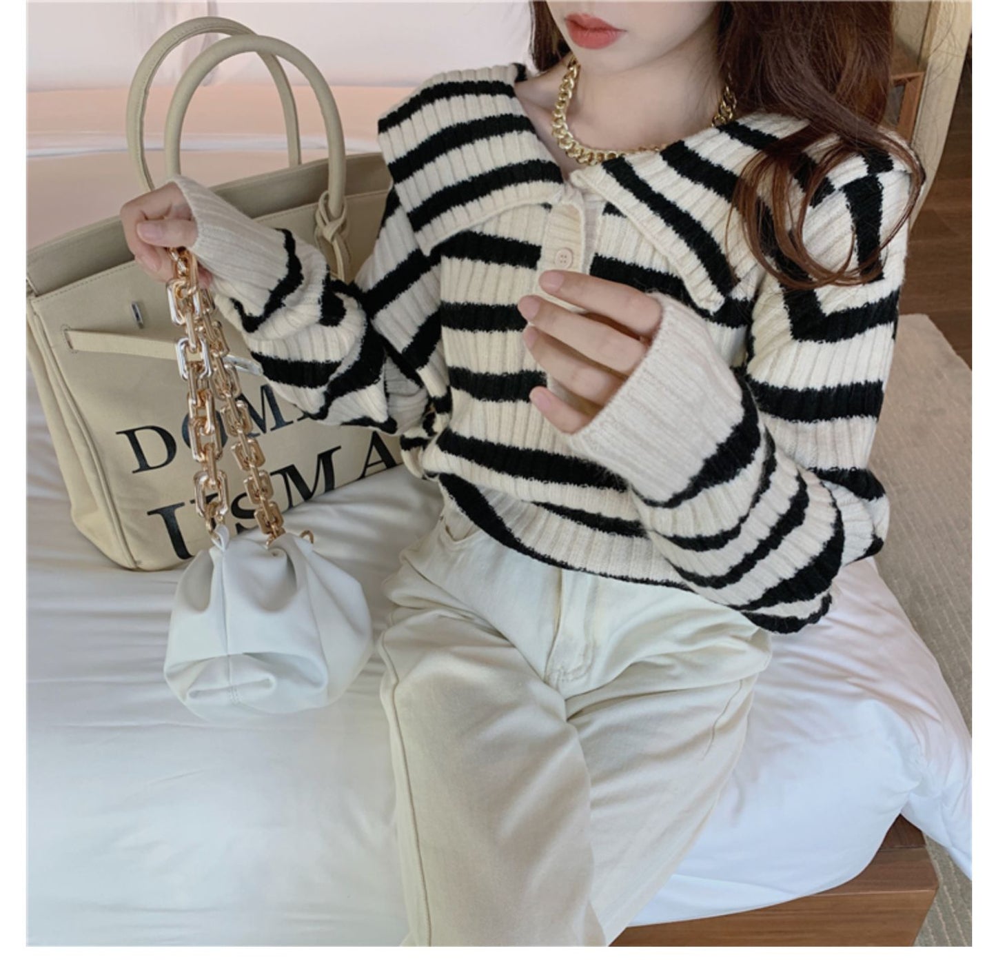 【tops】ストライプ柄ニットセーターG23862