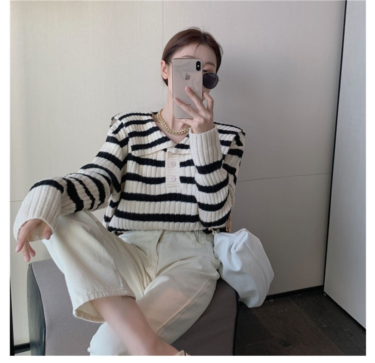 【tops】ストライプ柄ニットセーターG23862