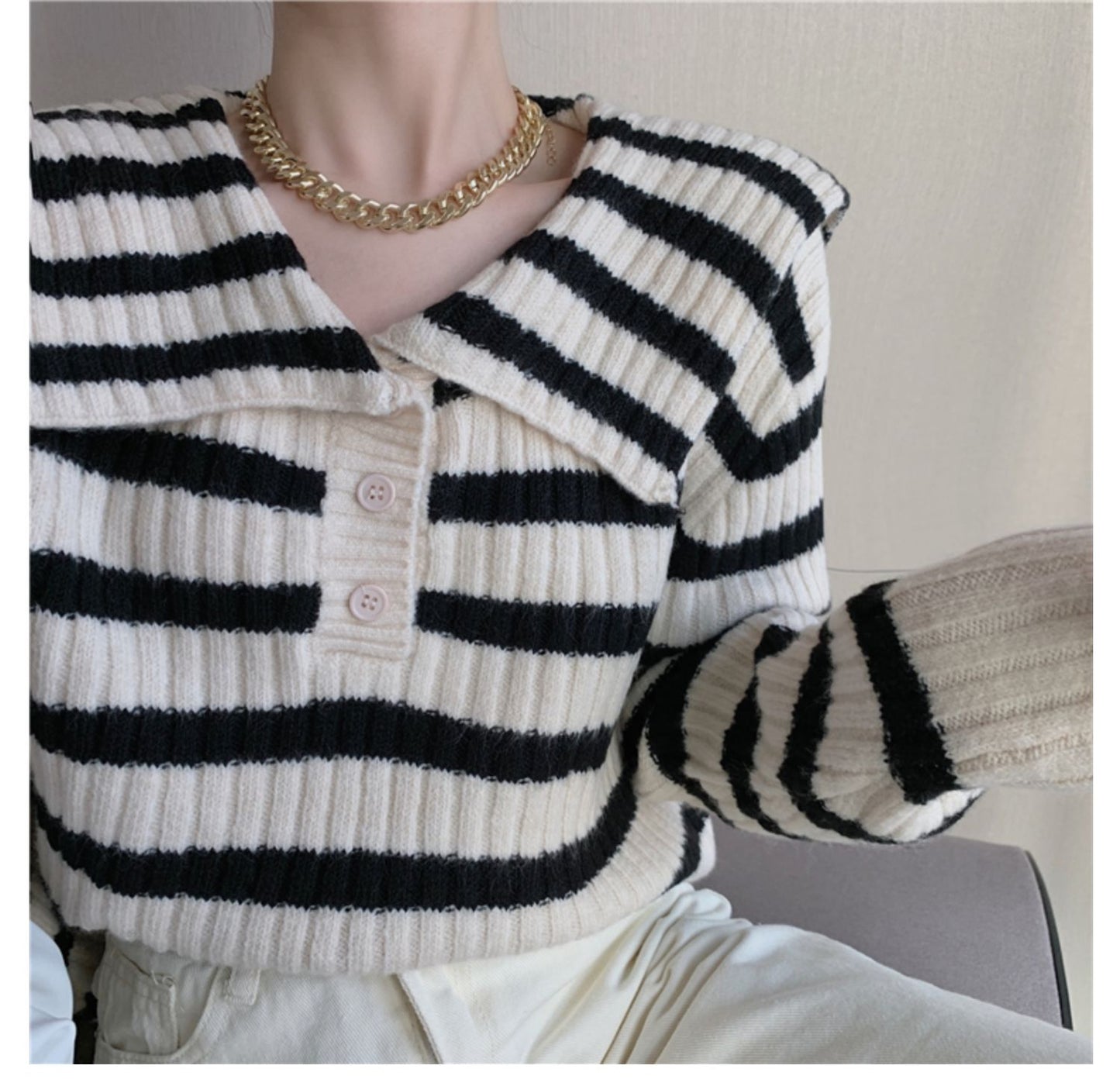 【tops】ストライプ柄ニットセーターG23862