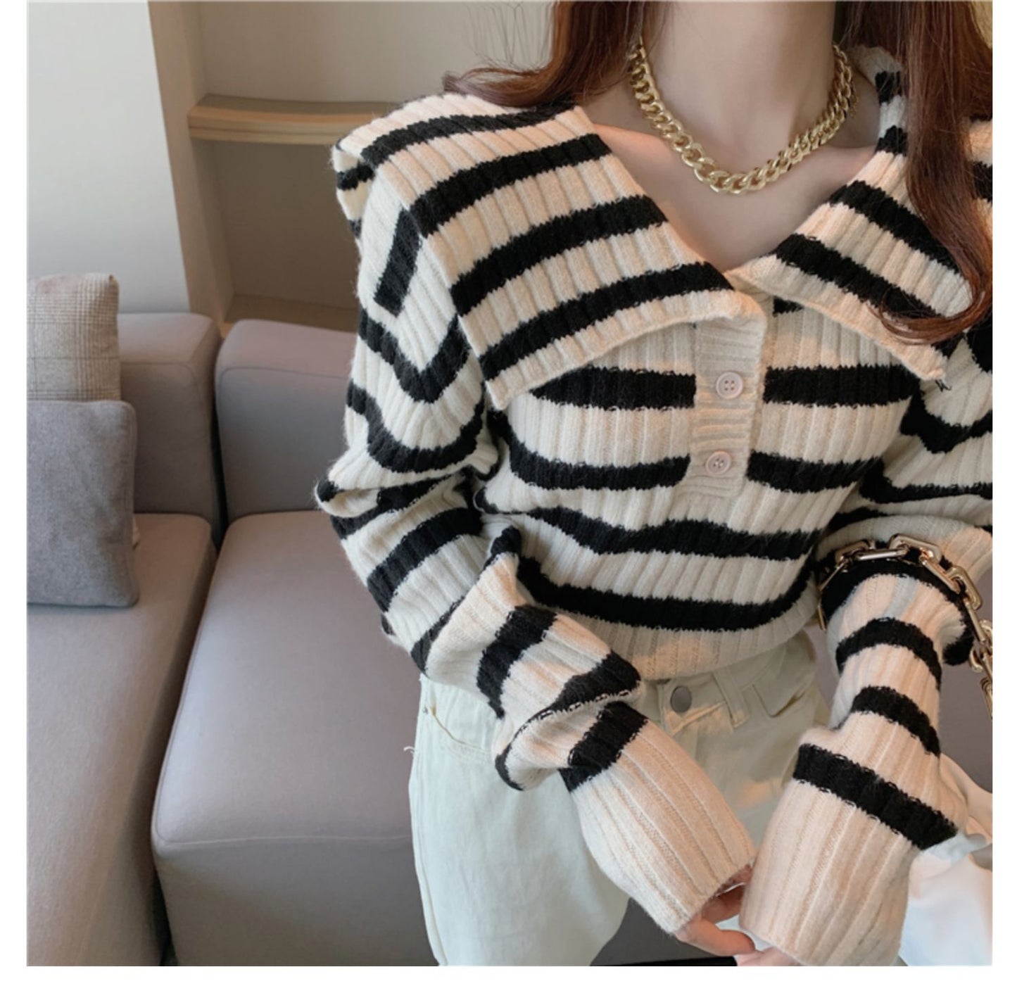 【tops】ストライプ柄ニットセーターG23862