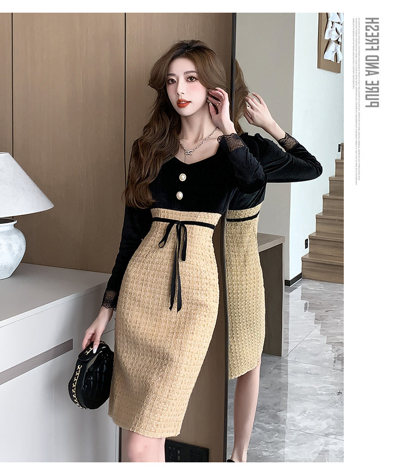 【dress】スクエアネック長袖ワンピースG23873