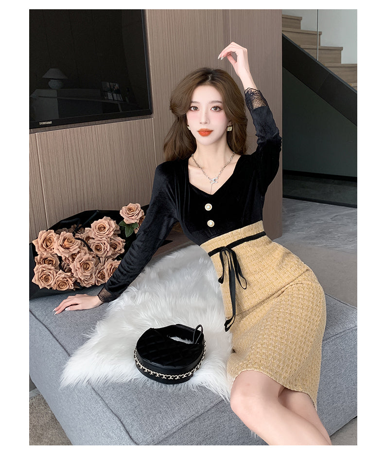 【dress】スクエアネック長袖ワンピースG23873