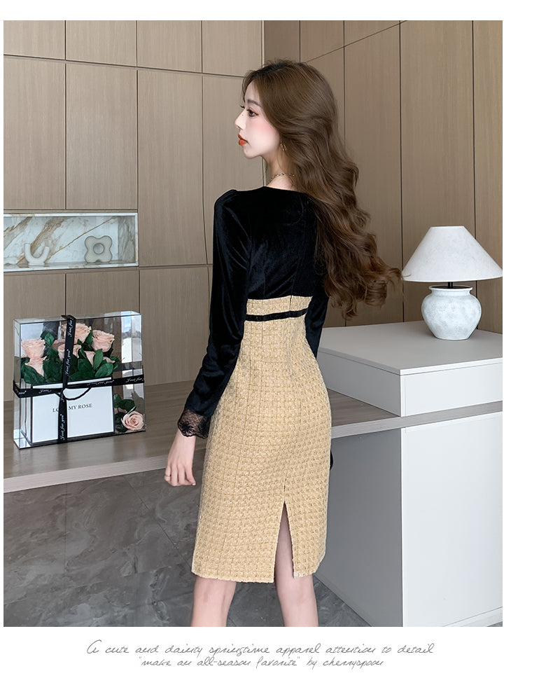 【dress】スクエアネック長袖ワンピースG23873