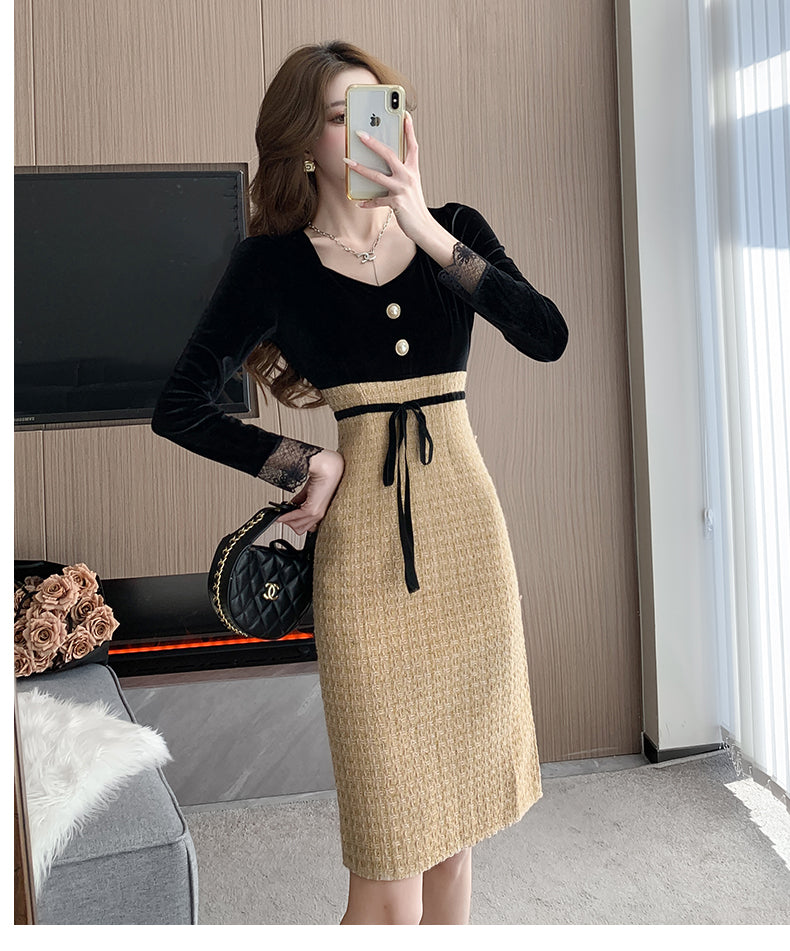 【dress】スクエアネック長袖ワンピースG23873