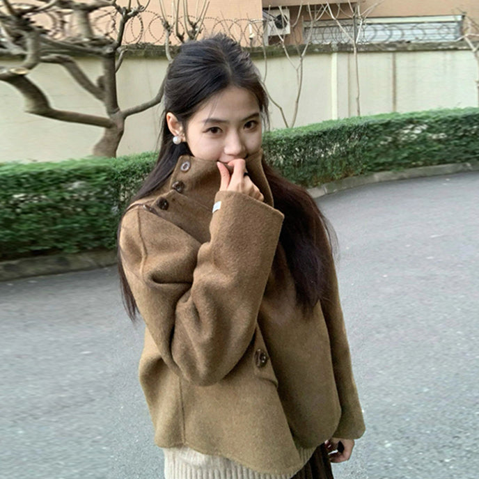 【outer】ハイネックツイードコートG23875