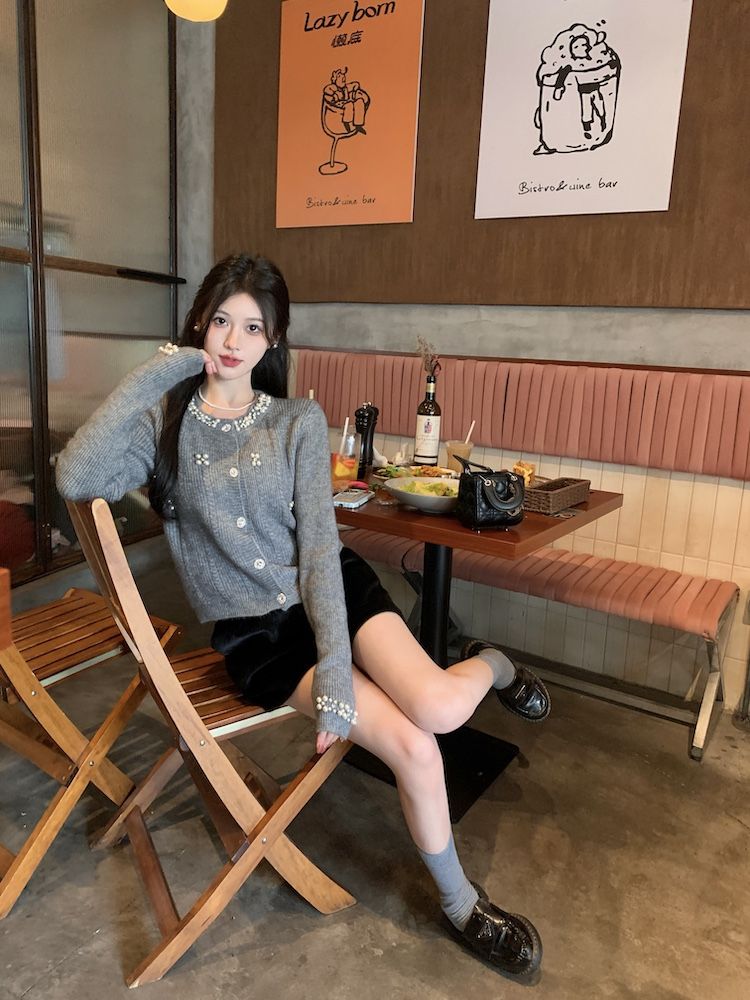 【outer】ビーズニットカーディガンG23879